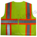 Ansi Class 2 contrasting trim tape fluorescent yellow vest with pockets